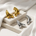 JUSNOVA 18k Gold-plated Hand Polished Stainless Steel Heart-shaped Zircon Earrings for Female