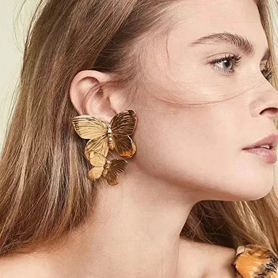 Vintage Gold Plated Stud Earrings Trendy Butterfly Design for Party Gift Featuring Pearl Diamond Heart Butterfly Cross Patterns