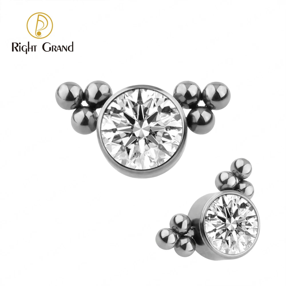 ASTM F136 Titanium Internally Threaded Single CZ and Triple Ball Clusters Labret Top