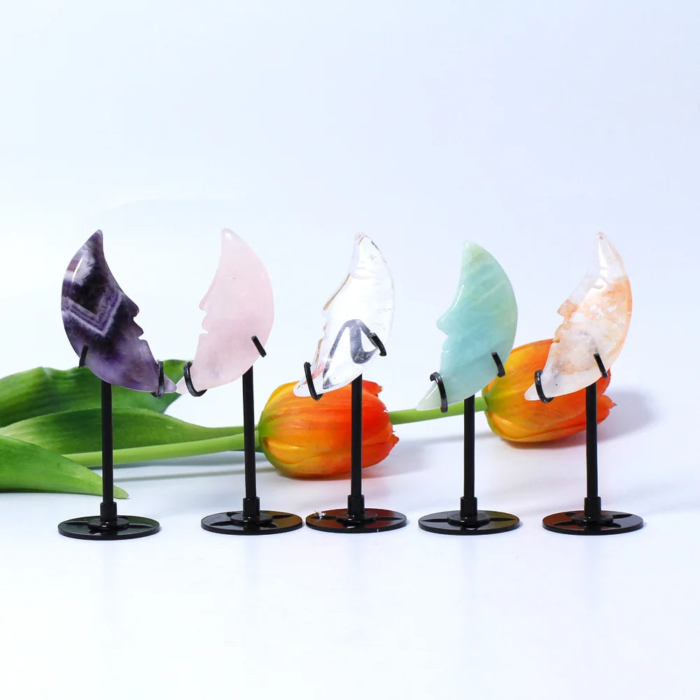 Wholesale Natural Moon Crystal Mixed Quartz Crystal Amethyst Moon Carving for Crystal Crafts Gift