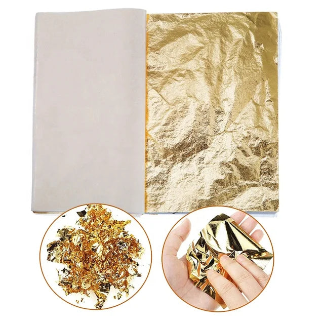 Ariste 28301 10pcs 5.5 Inch Shiny Gold Leaf Foil Metal Sheets UV Printing Casting European Folk Art for Christmas DIY Craft
