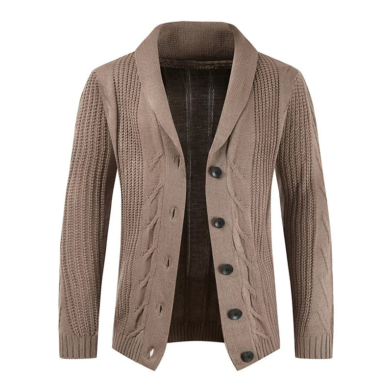 Daily Life Thermal Solid Color Turn-down Collar Single-breasted Cardigan Men Sweater