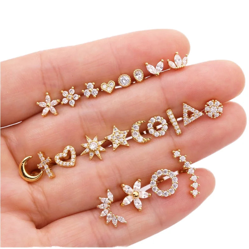 Europe and America Hot Sale Lovely Circle Round Star Heart square Cubic Zirconia Helix Piercing Jewelry