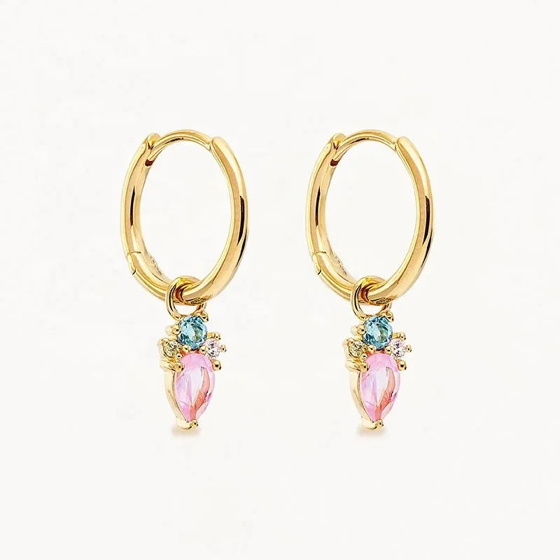LOZRUNVE Fine Jewelry Sweet Top Quality Zirconia Rainbow Dangling Dainty Hoop Earring