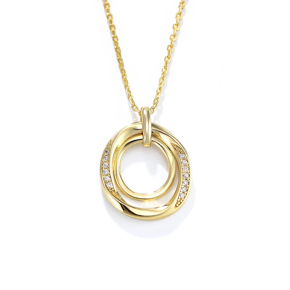 Fashion Jewelry 925 Sterling Silver Necklaces Gold Plated Wave Pave Cz Double Circle Pendant Collarbone Chain Necklace for Women