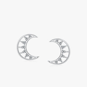 Ailmay Fashion 925 Sterling Silver Cubic Zirconia Charm Moon Shape Stud Earrings for Fine Female Elegant Romantic Jewelry