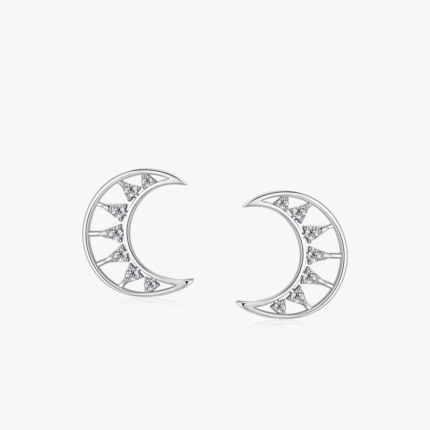 Ailmay Fashion 925 Sterling Silver Cubic Zirconia Charm Moon Shape Stud Earrings for Fine Female Elegant Romantic Jewelry