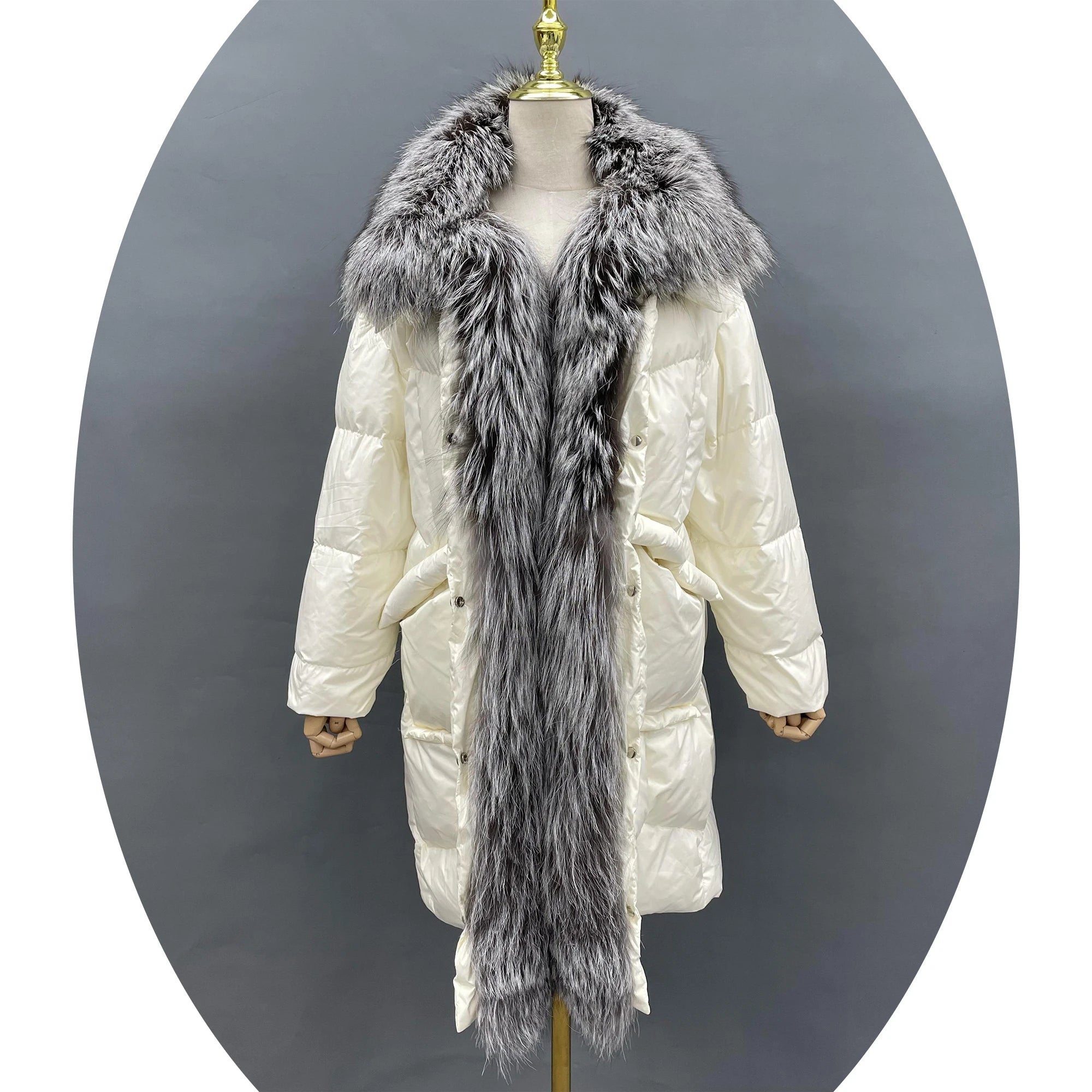 New Luxury Big Real Fox Fur Collar Large Size Women Goose  Down Coat Winter Jacket