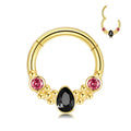 Black Diamond Septum Clicker Hoop Ring for Women-316L Stainless Steel Gold Plated Nose Piercing Jewelry Party & Wedding Gift