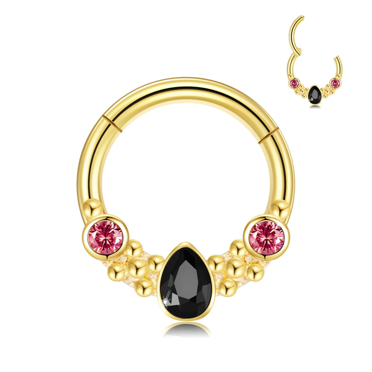 Black Diamond Septum Clicker Hoop Ring for Women-316L Stainless Steel Gold Plated Nose Piercing Jewelry Party & Wedding Gift