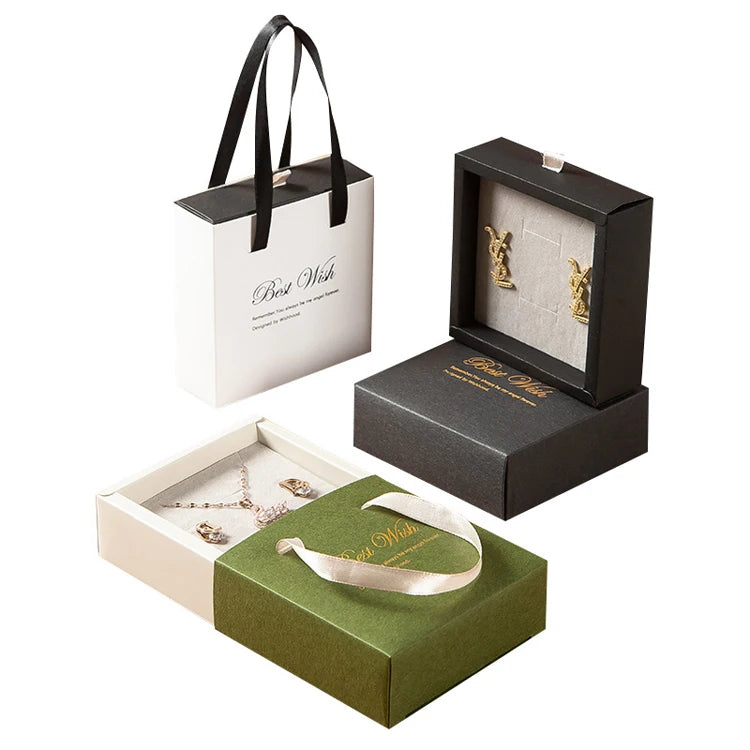 Unique Velvet Insert Jewelry Packaging Box with Handle Drawer Style Jewellery Storage Box