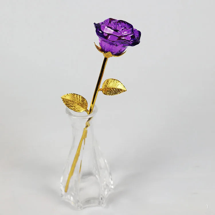 HZ New Design Factory Price Blue Red Purple Pink Glass Roses Colorful Cristal Decoration Crystal Flower For Wedding Gift