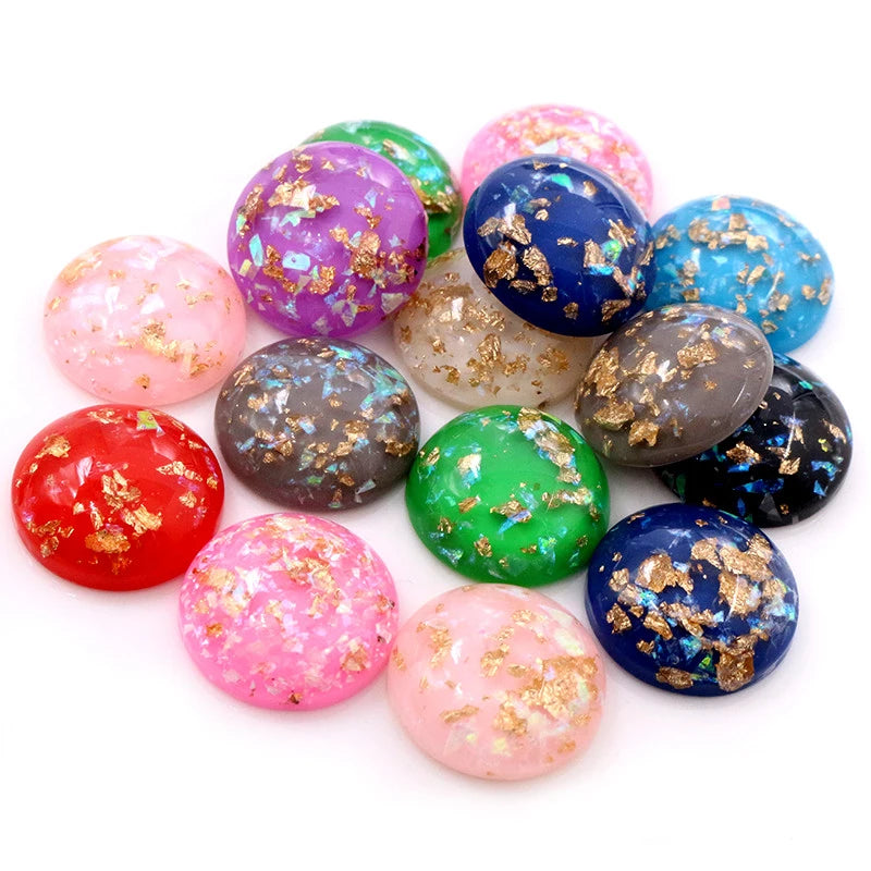 10pcs/Lot 20mm New Fashion Mix Color Built-in Metal Foil Flat Back Resin Cabochons Cameo for DIY Jewelry Making Findings