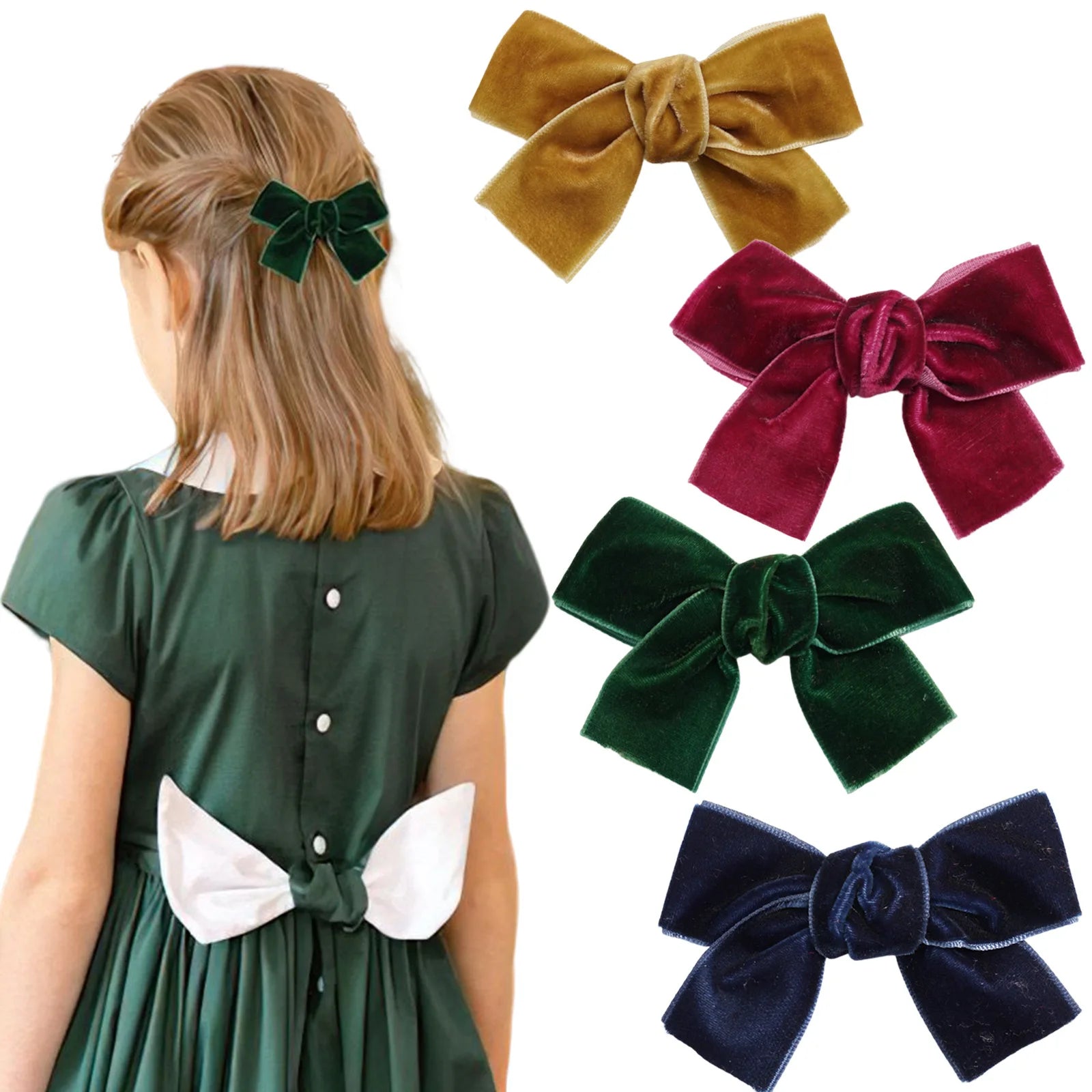 Winter Design Velvet Bow Hair Clips for Toddler Girls 3Inch/8cm Velvet Bow Hair Accessories