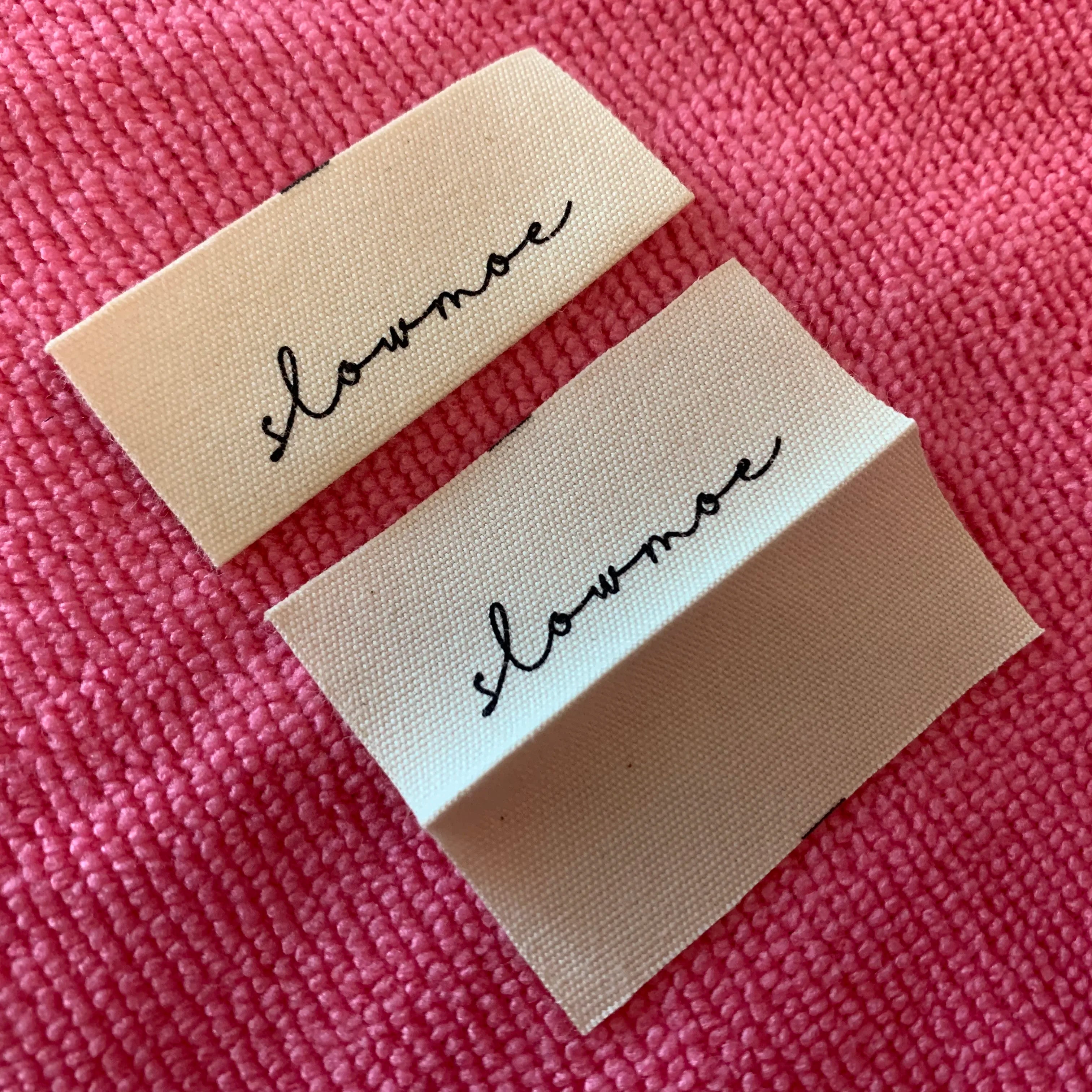 Loop Fold Natural Color Sewing on Cotton Textile Labelsilk Screen Printing Private logo Cotton Tags