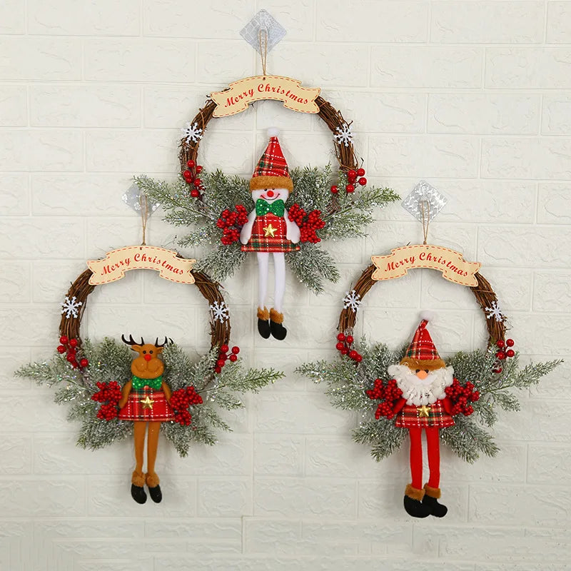 HU-213 Christmas Decoration 12inch Reindeer Snowman Santa Merry Christmas Wreaths for Front Door