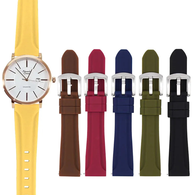 Wholesale Luxury Soft 20mm 22mm 24mm 26mm Rubber Curved End Wrist Watch Bands Strap for Smart Watch