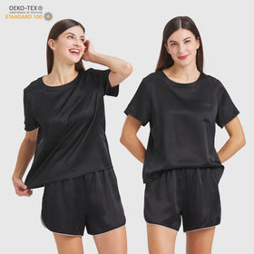 100% Mulberry Silk Pajamas Womans O-neck With Short Sleeves Silk Clothing 6A Grade