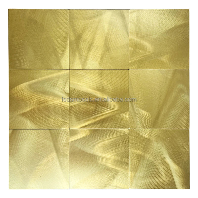 Modern Square Gold Parquet Mosaic Tile with Graphic Design Peel and Stick for Bathroom Living Room Kitchen Walls