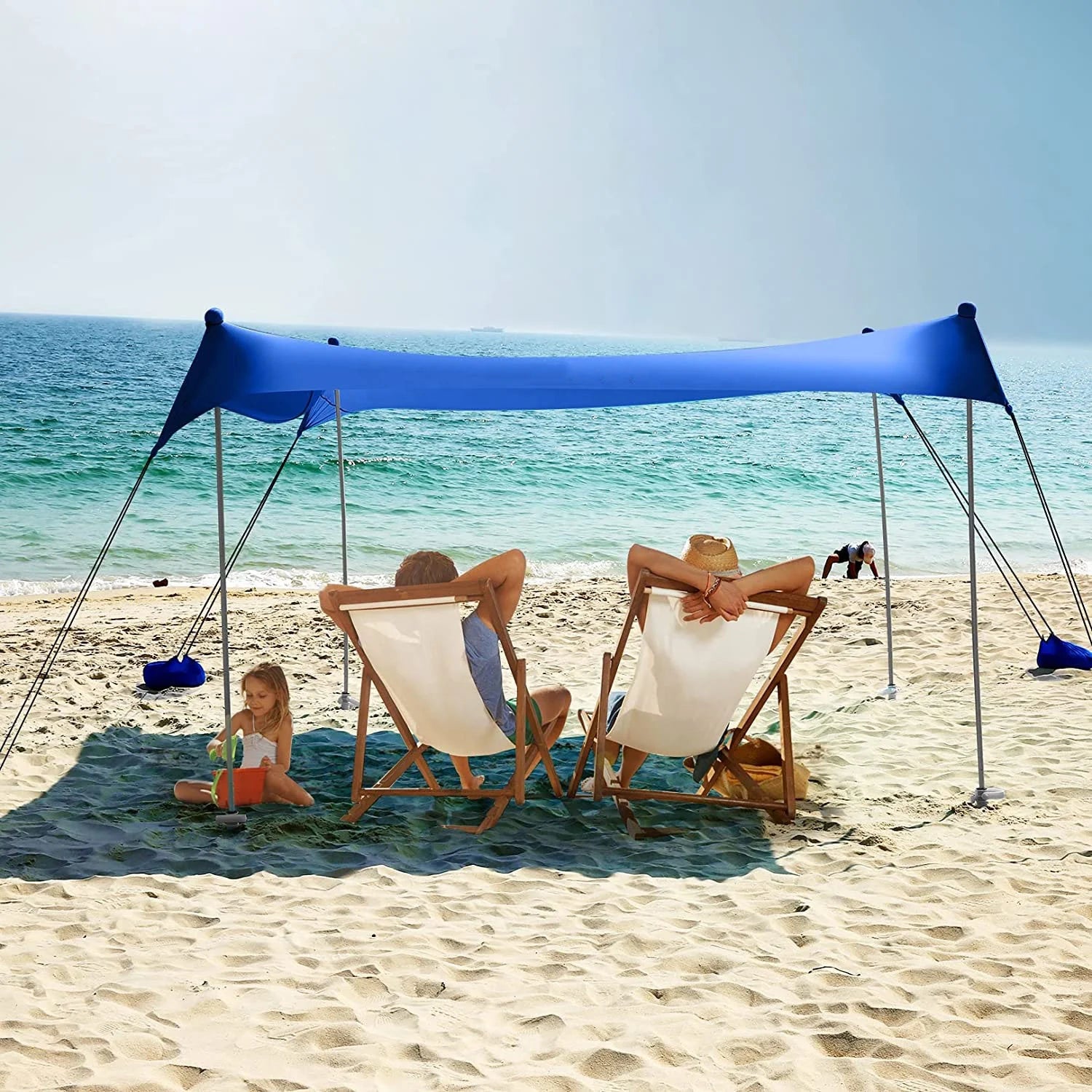 WOQI  Portable Sandbags Summer Family Beach Tent Sun Shelter Canopy for Outdoor
