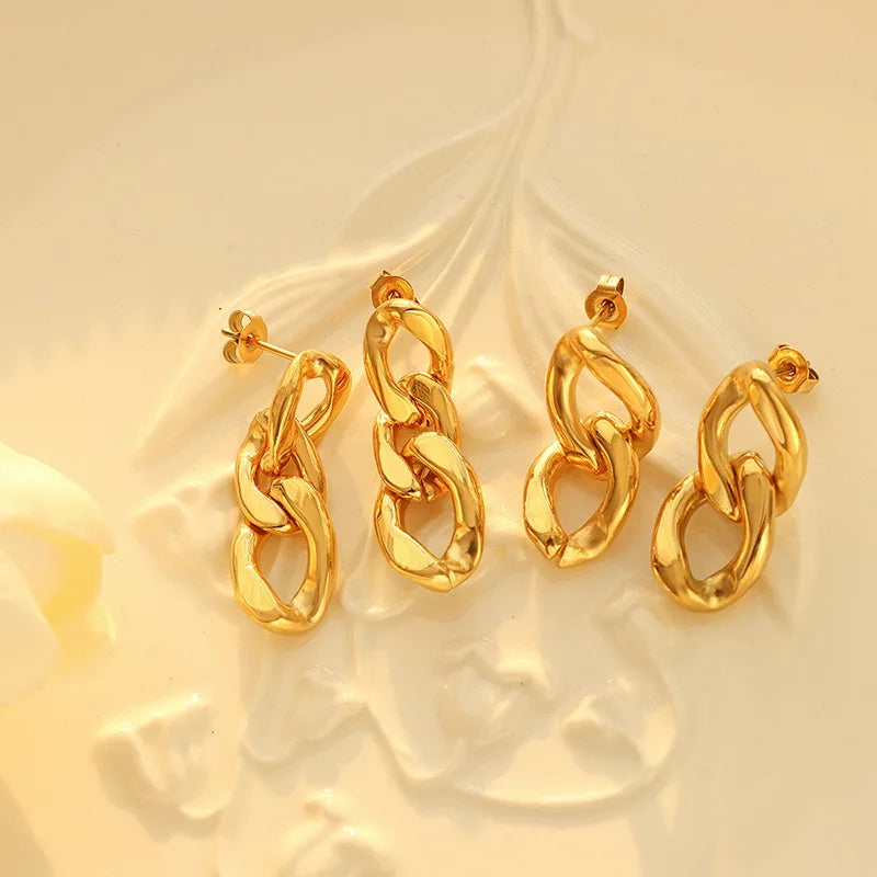 High End 18k Gold Plated Stainless Steel Link Chain Drop Earring