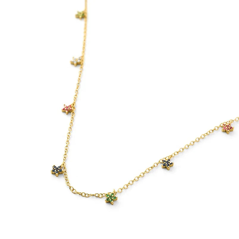 Gemnel Women Jewelry 925 Silver 18k Gold rainbow Star Diamond Charm Emerald Blue Zircon Necklace