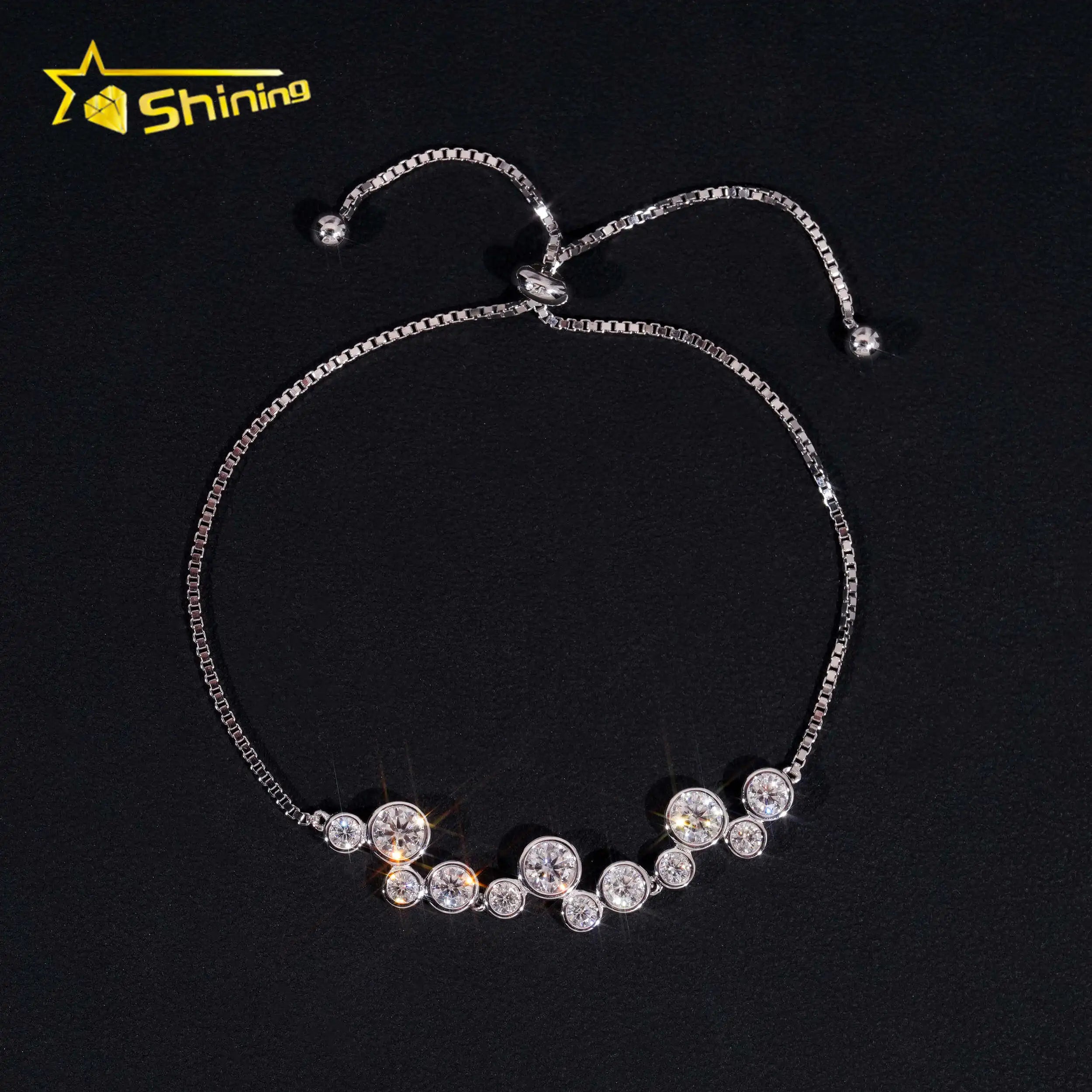 Trendy New Arrival Box Chain Diamond Bracelet Women 925 Silver Adjustable Iced Out VVS Moissanite Tennis Bracelet