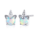 Bamoer Genuine 925 Sterling Silver Opal Unicorn Stud Earrings for Women Hypoallergenic Earings Party Jewelry for Girl SCE737