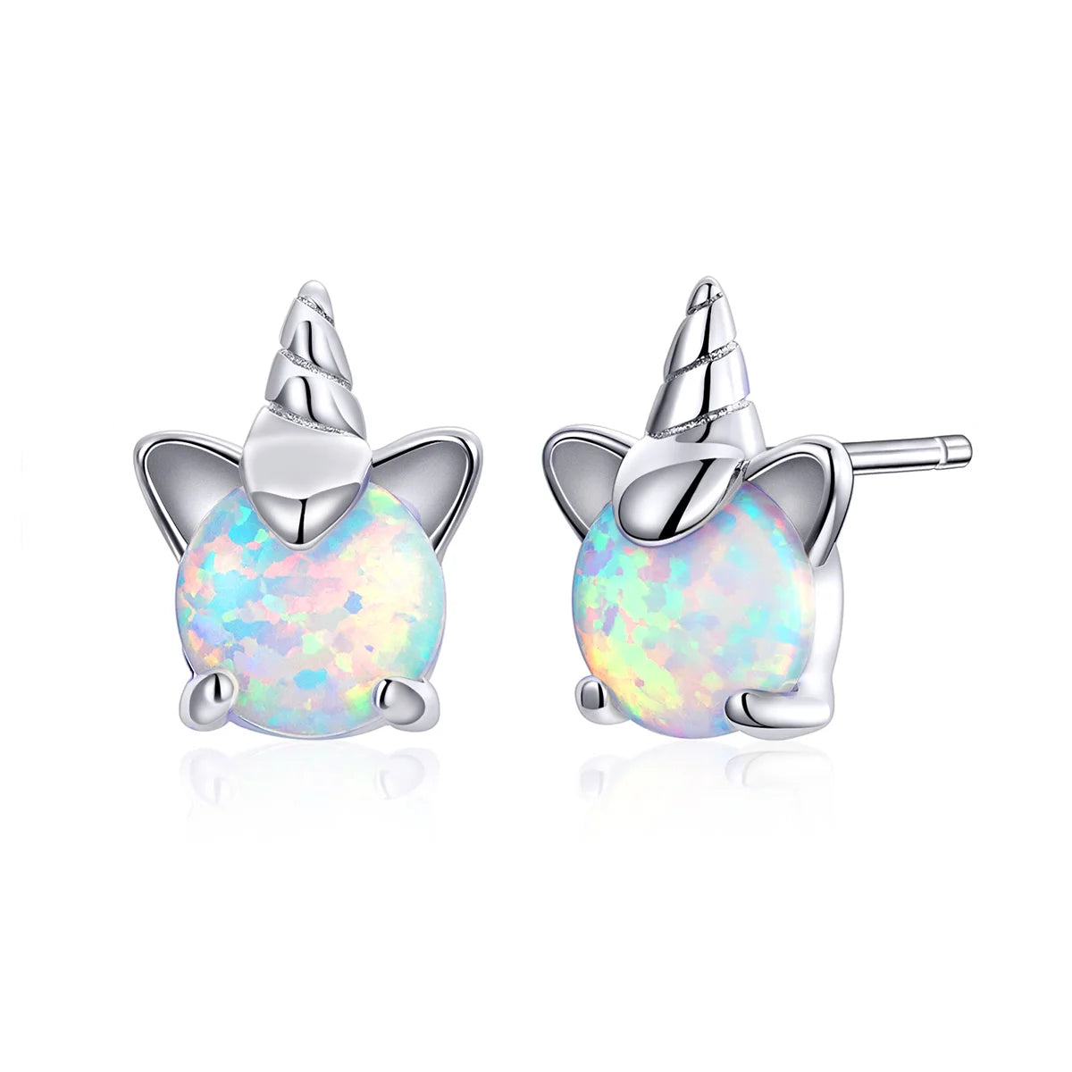 Bamoer Genuine 925 Sterling Silver Opal Unicorn Stud Earrings for Women Hypoallergenic Earings Party Jewelry for Girl SCE737