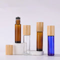 In Stock 10ml clear Blue Amber Roll on Glass Bottle With Steel Roller and Real Bamboo Lid for Essential Oil Perfume