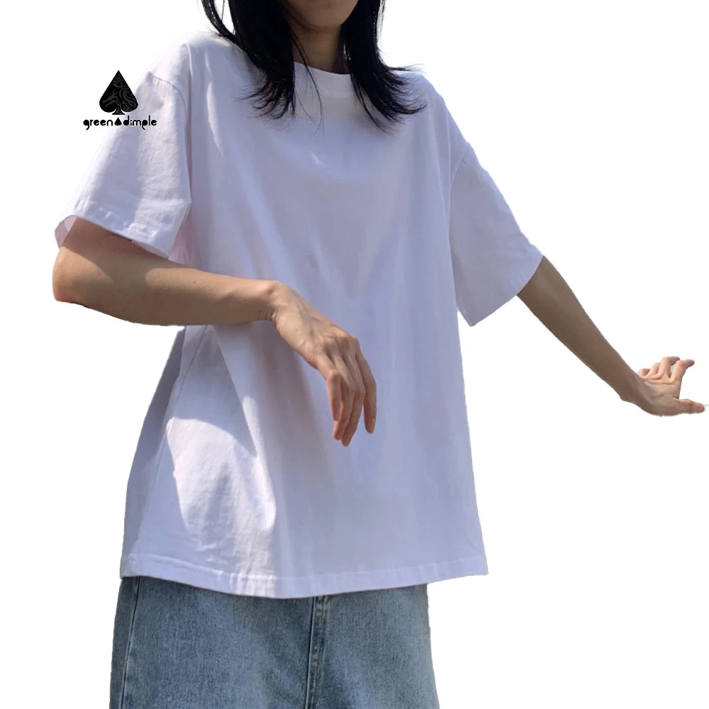 Green Dimple Custom Oversize Heavy Blank T Shirt Round Collar Solid Color Loose Half Sleeve Drop Shoulder Unisex Tshirt