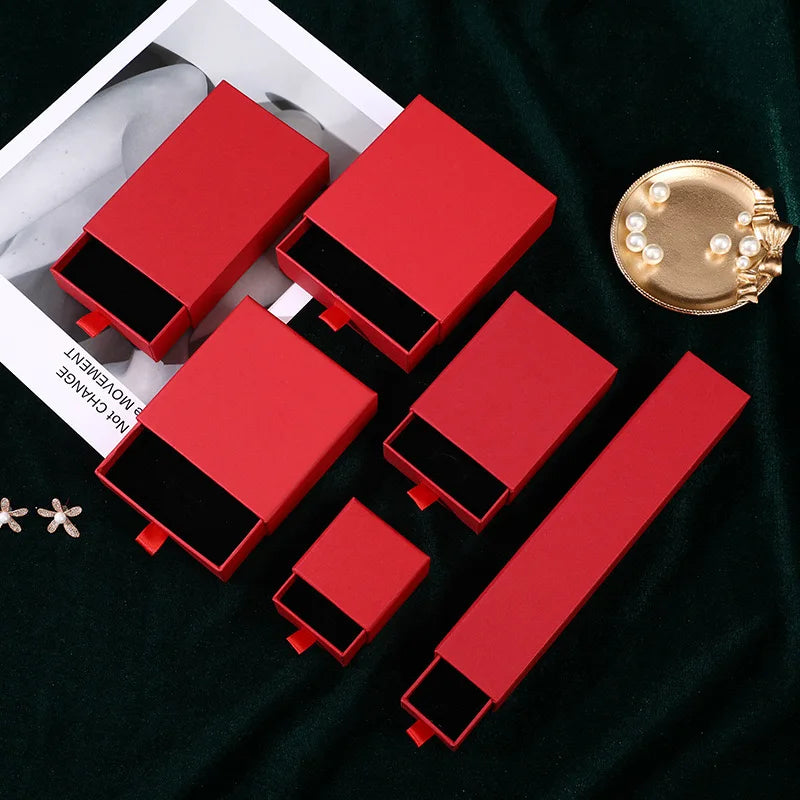 Wholesale Red Color Box Customizable Jewelry Gift Packaging Sliding Drawer Box for Ring Necklace