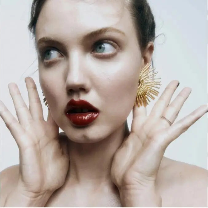 ZA Metal Gold Color Flower Leaf Geometric Earrings Women's Vintage Classic Dangle Earrings Banquet Jewelry Accessories