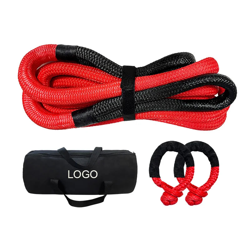 China 19mm*6M Nylon Double Braided Elastic Tow Rope High Strength Kinetic Rope with Soft Shackle Set for Offroad 4x4 Recovery