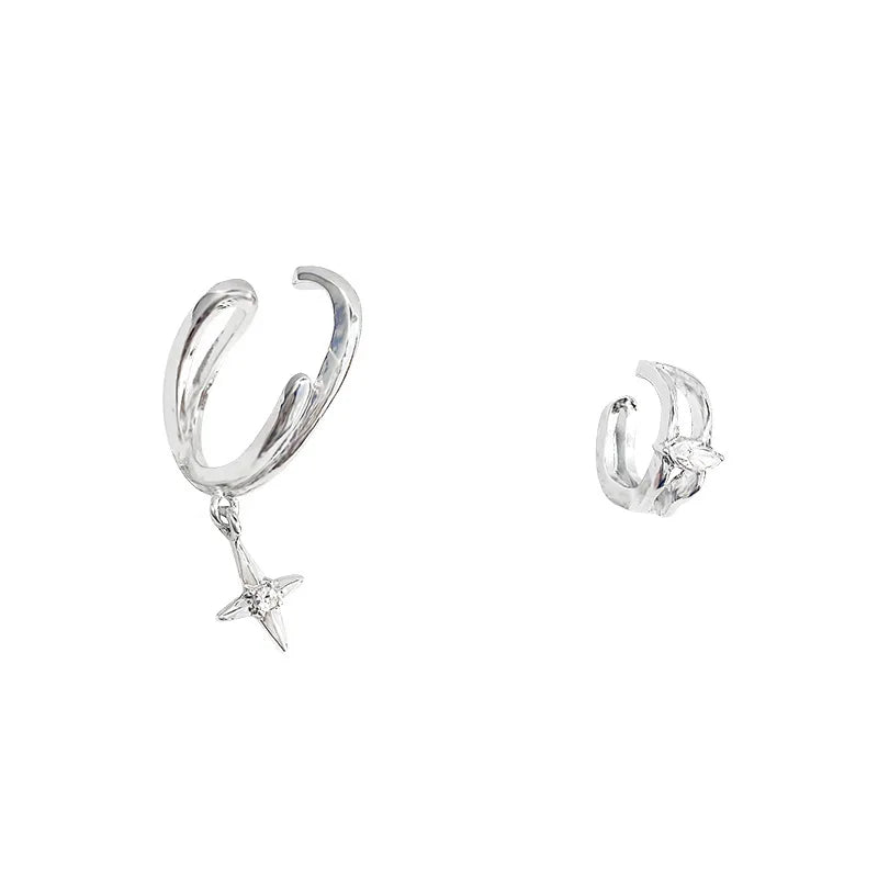 Four Stars Silver Simple Ear Clip Earrings for Women Trendy Alloy Jewelry Without Piercing Sweet Cool Spice Girl Style