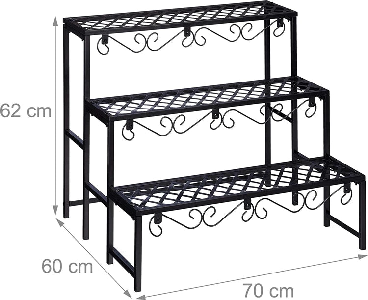 Classic Metal Flower Rack Shelf 3-Tier Rectangular Plant Stand with Customizable Options for Home & Garden Use