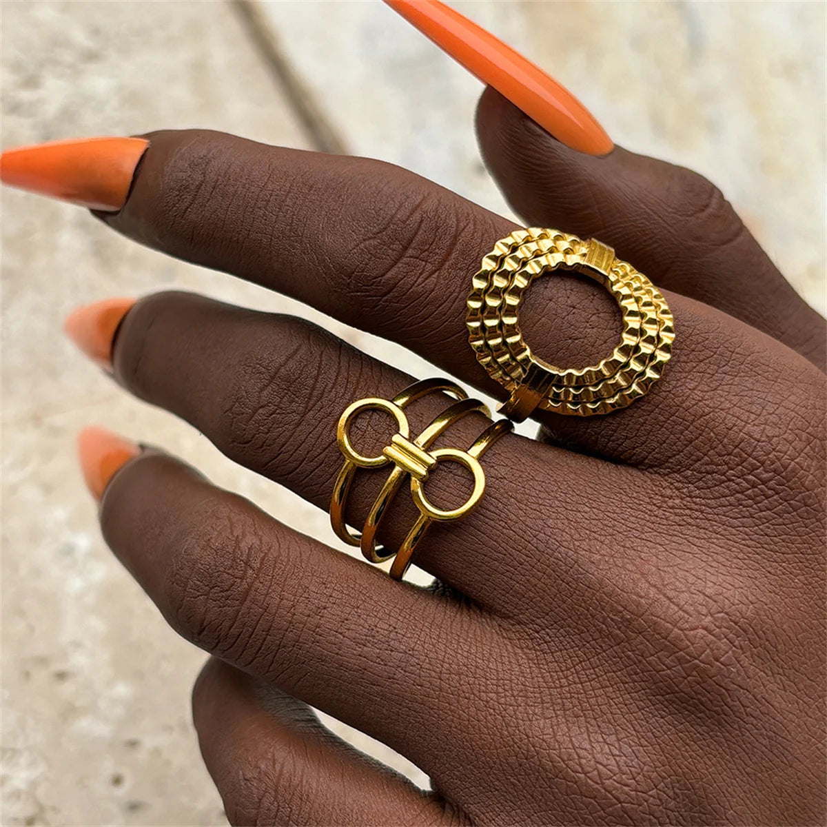 2 Pcs/Set Stainless Steel Open Adjustable Rings for Women Trendy Ladies Waterproof Finger Rings Fashion Female Hand Jewelry Gift