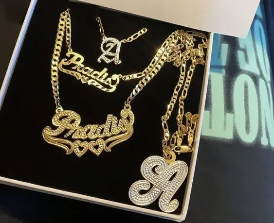 Custom Letters Name Pendant Necklace Personalized Double Layer 3D Engraved Children's Jewelry Bracelet Necklace Earring Set