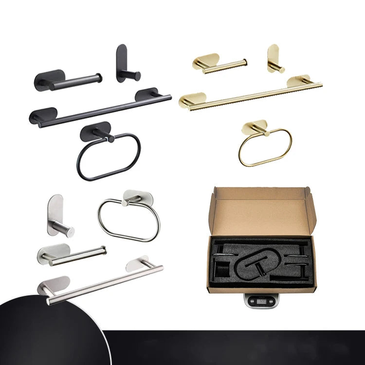 Hongdec HD-L88N Metal Four-Piece Bathroom Hardware Set with Adhesive Towel Rack-Modern Hotel Accessories