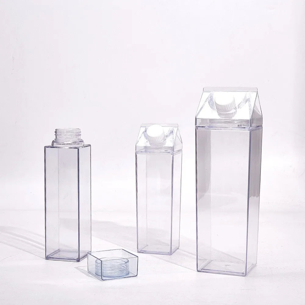 2023 Hot Sale 1L 1000ml Transparent Square Water Milk Bottles Plastic Beverage Bottle Juice Drink Milk Tea Bottle 500ml