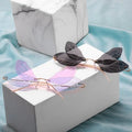 2025 Fashionable Gray Butterfly Sunglasses Unisex UV400 Low MOQ Rimless Anti-Radiation PC Frame Outdoor & Beach Use