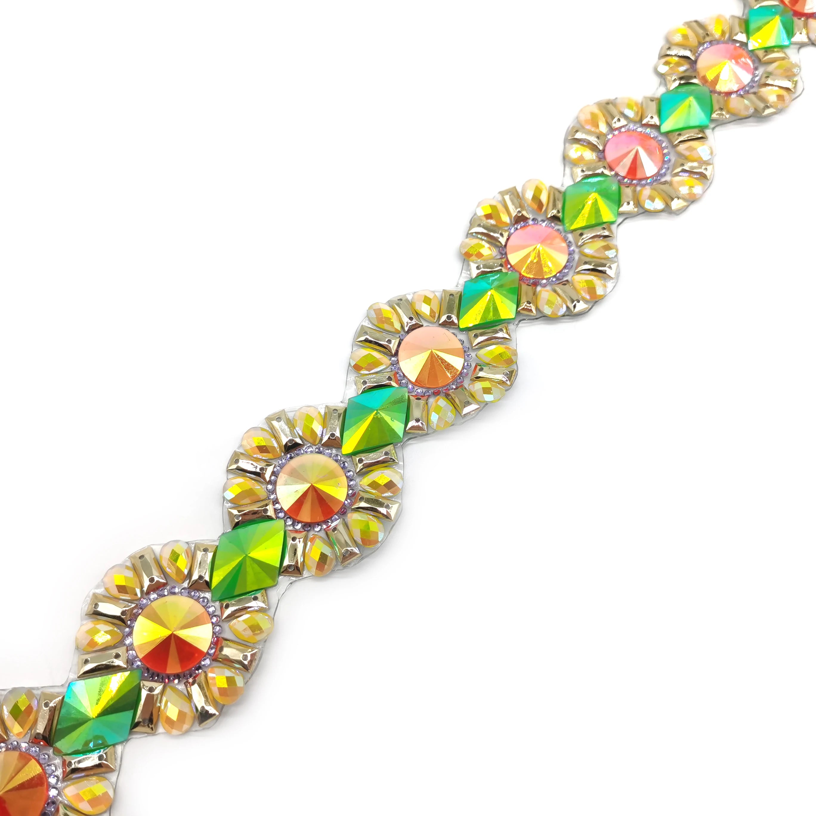 Fancy Shining Neon AB Colors Resin Gems Clothes Accessory Iron on Hot Fix Rhinestone Beaded Trimming