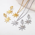 Fashion Designer Stainless Steel Summer Jewelry Wholesale 18K Gold Plated Sun Charm Pendant Necklace Drop Earrings Set for Women