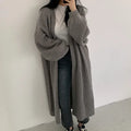 European and American Striped Sweater Cardigan New Solid Color Loose Lantern Sleeve Sweater Long Knitted Cardigan