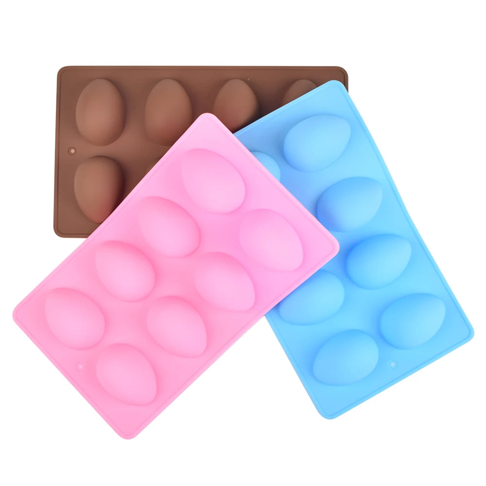 8-Cavity Egg Shaped Food Grade Silicone Cake Baking Molds Trays Lightweight 100g Eco-Friendly Opp Bag Custom Logo Stocked