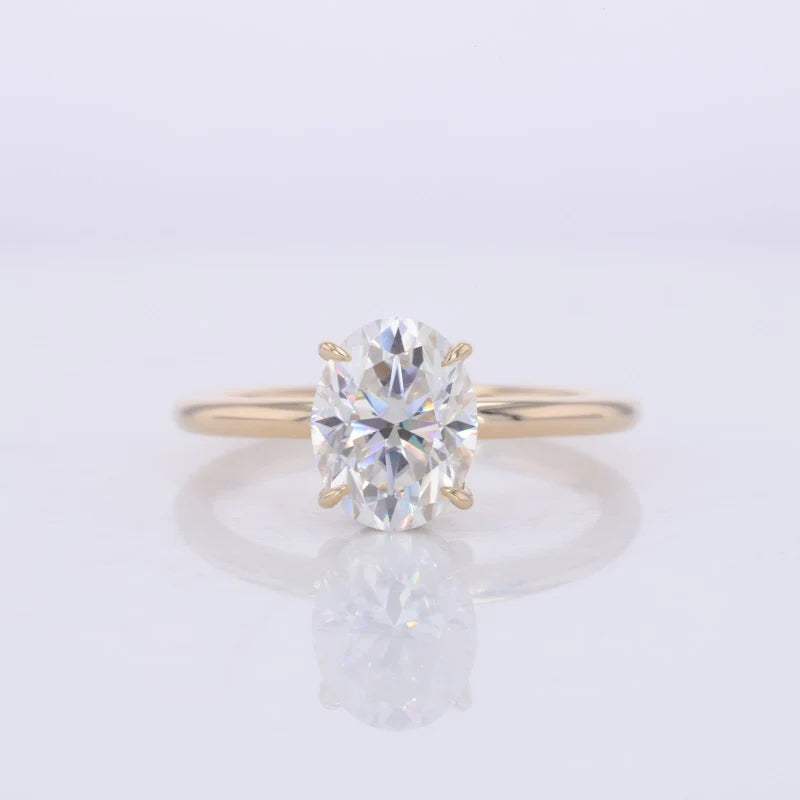 14K Yellow Gold Oval 7X9mm with Underneath Stone Solitaire Engagement Ring for Women