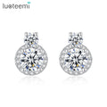 LUOTEEMI Wholesale White Gold Sparking Flower Round Diamond Earring for Women Evening Party Luxury Jewelry Earring