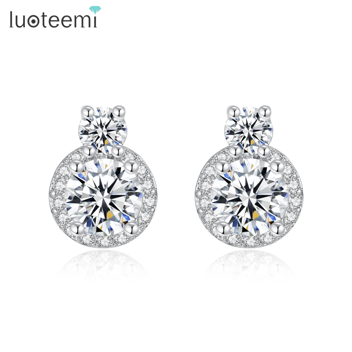 LUOTEEMI Wholesale White Gold Sparking Flower Round Diamond Earring for Women Evening Party Luxury Jewelry Earring