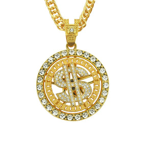 Big Rotatable US Dollar Money Sign Pendant Necklace Men Rapper Hip Hop Punk Long Cuban Chain Necklace Women Statement Necklace