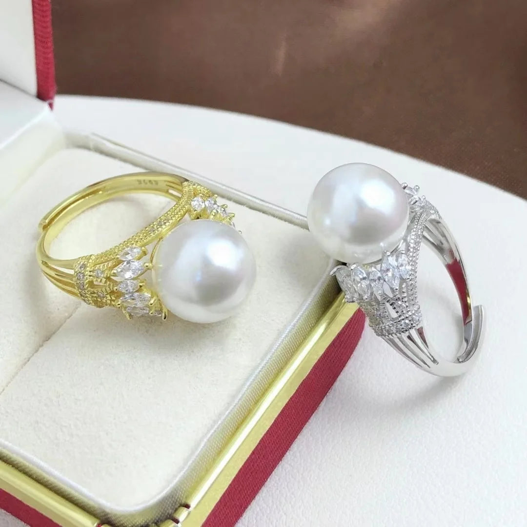 R885 10-11mm Natural Freshwater Pearl Ring Accessory 925 Sterling Silver Adjustable Size Engagement Jewelry Ring for Women